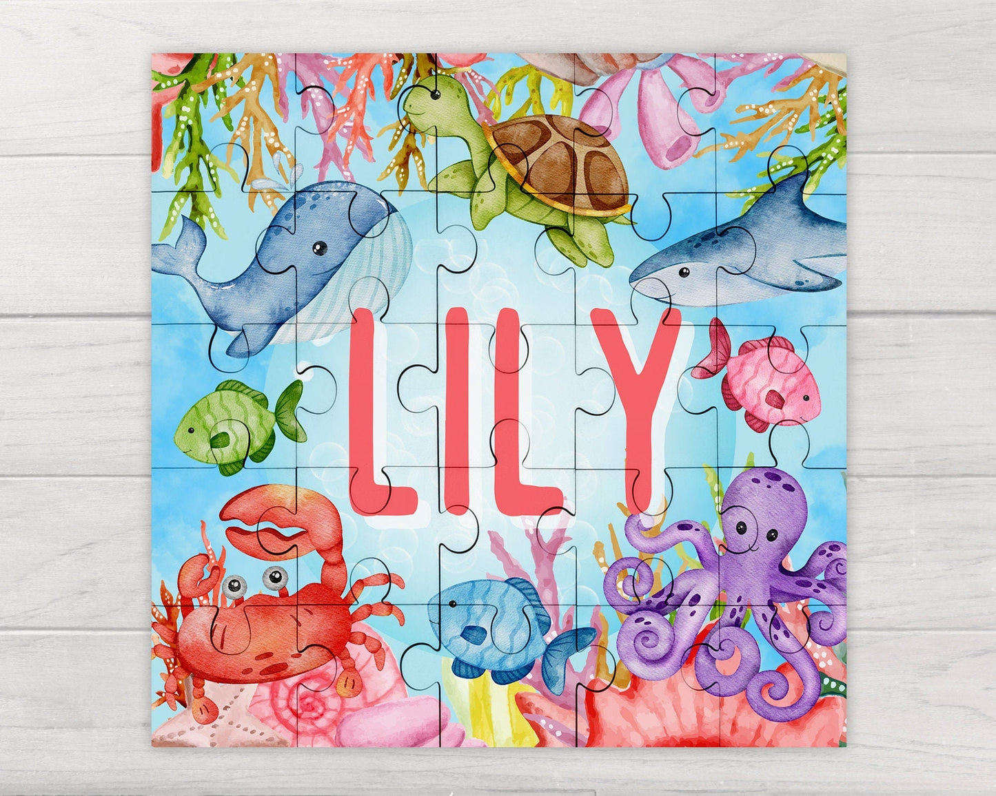 Personalised Childrens Jigsaw Puzzle Under The Sea Ocean Fish 25pcs Gift