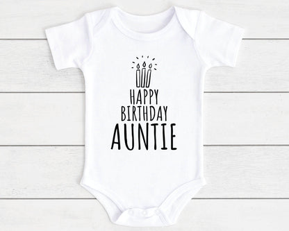 Happy Birthday Baby Vest Bodysuit Babygrow Gift For Daddy Nanny Auntie Etc