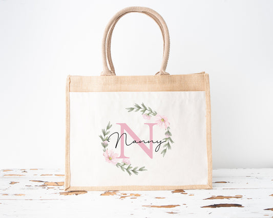 Personalised Shopping Bag Jute Nanny Granny Birthday Gift