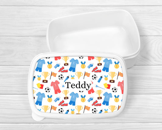 Personalised Lunch Snack Box Football Back To School Nursery Pot