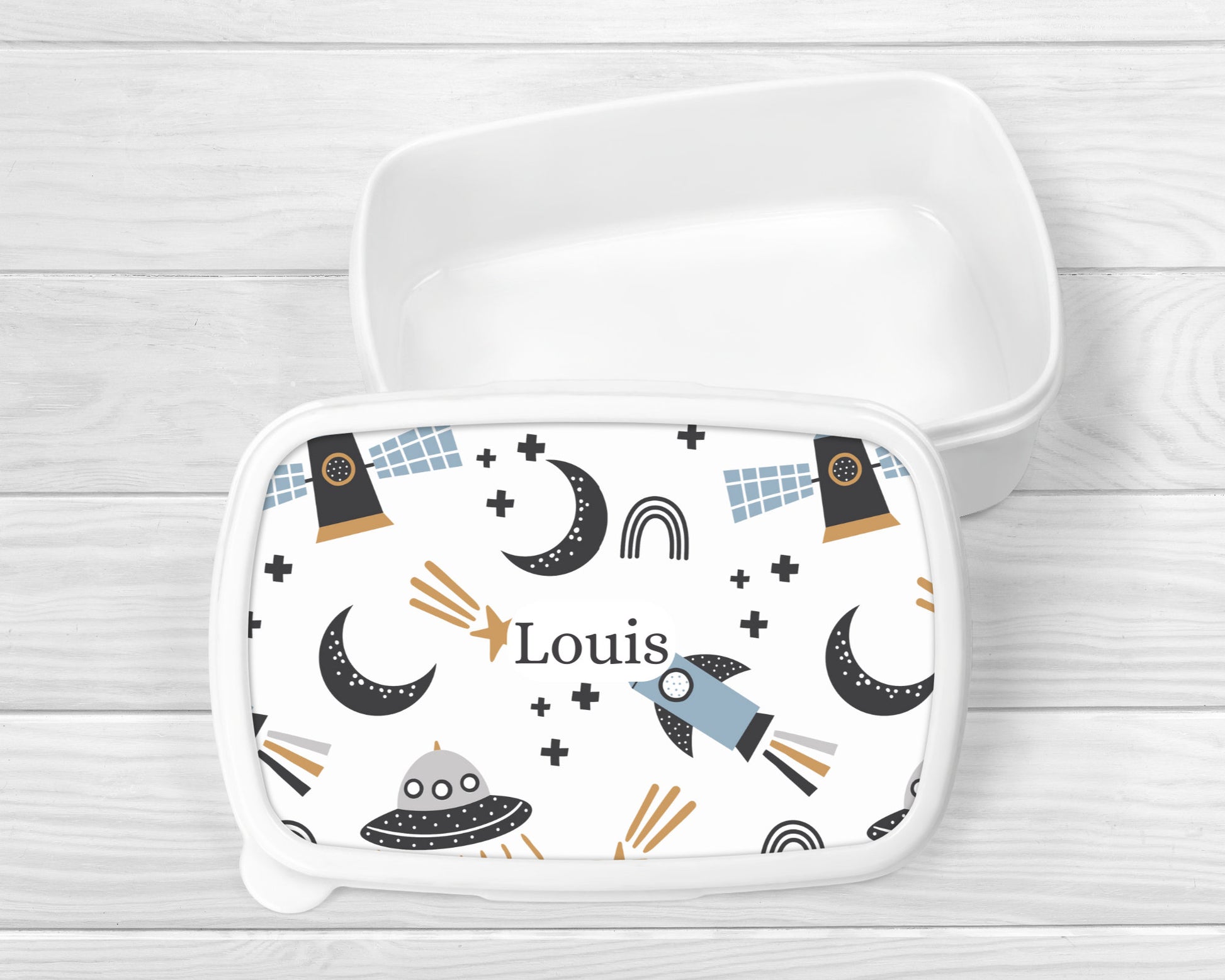 Personalised Lunch Snack Box Space Rocket Back To School Nursery Pot