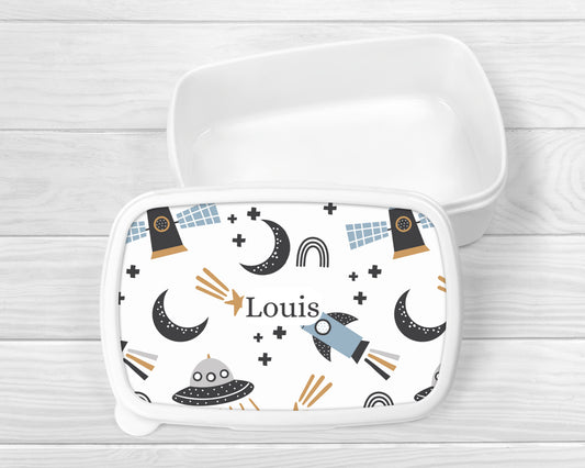 Personalised Lunch Snack Box Space Rocket Back To School Nursery Pot