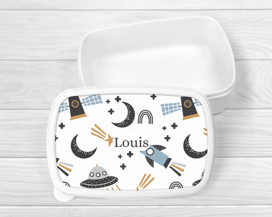 Personalised Lunch Snack Box Space Rocket Back To School Nursery Pot
