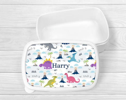 Personalised Lunch Snack Box Colourful Dinosaur Back To School Nursery Pot