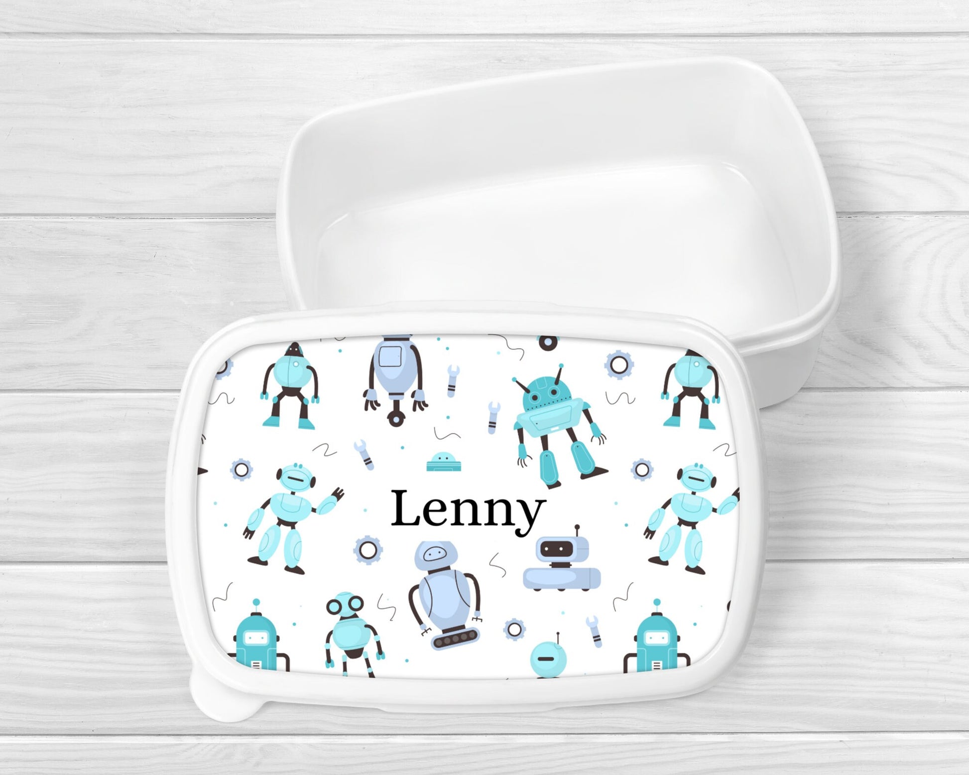 Personalised Lunch Snack Box Robot Back To School Nursery Pot