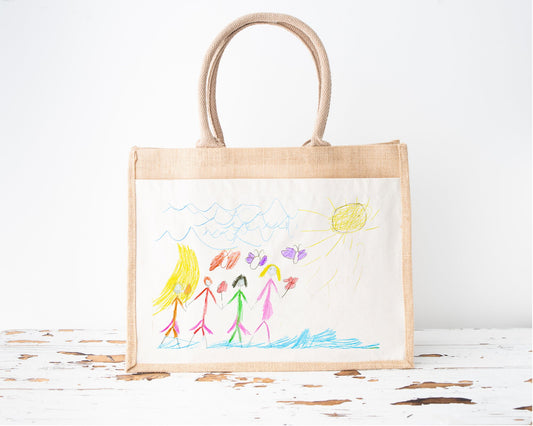 Children's Drawing Personalised Shopping Bag Jute Nanny Granny Own Child's Art Birthday Gift