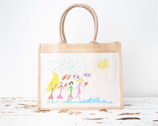 Children's Drawing Personalised Shopping Bag Jute Nanny Granny Own Child's Art Birthday Gift