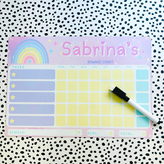 Personalised Wipeable Reward Chart Kids Chore Dry Erase Daily Task White Board