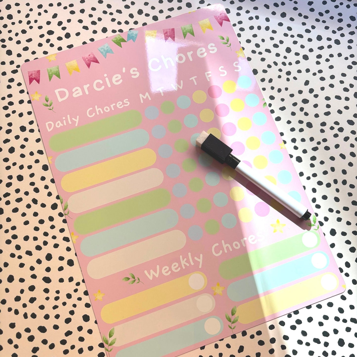 Personalised Wipeable Chore Chart Kids Reward Dry Erase Daily Task White Board