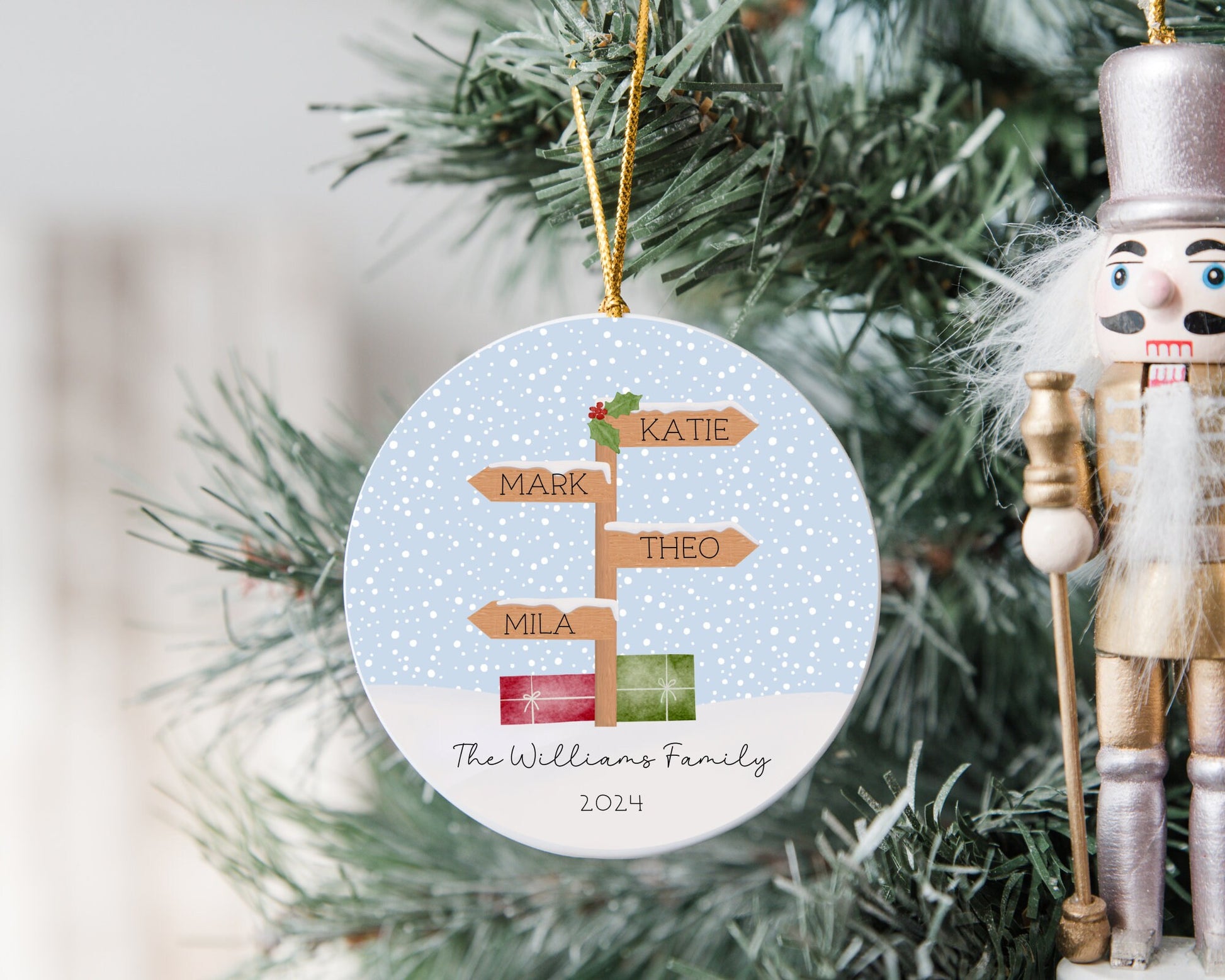 Family Christmas Decoration Personalised Signpost Ornament 2024 Gift