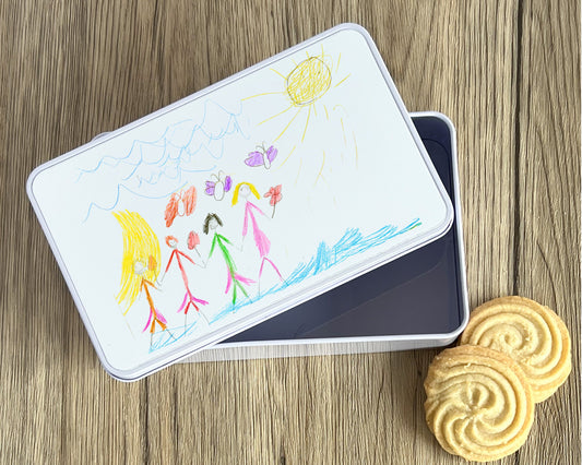 Children's Drawing Biscuit Tin Personalised Christmas Gift For Nanny, Granny, Grandma Etc
