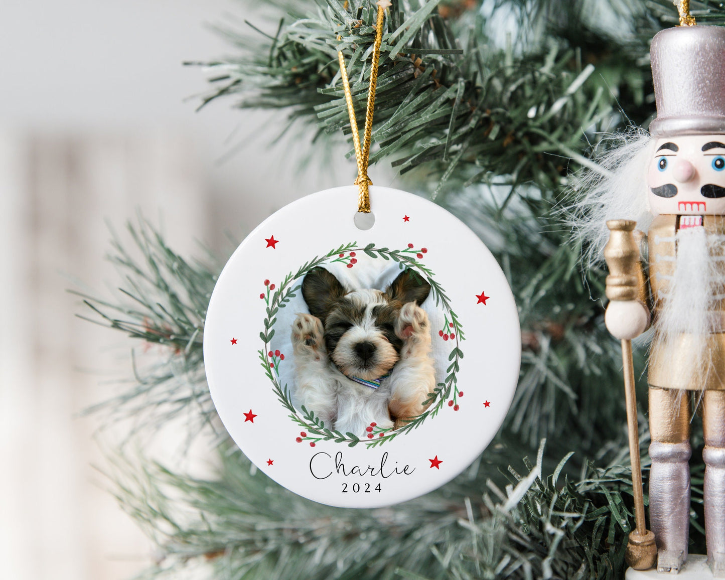 Pet Personalised Christmas Photo Decoration Dog Cat Ceramic Tree Ornament
