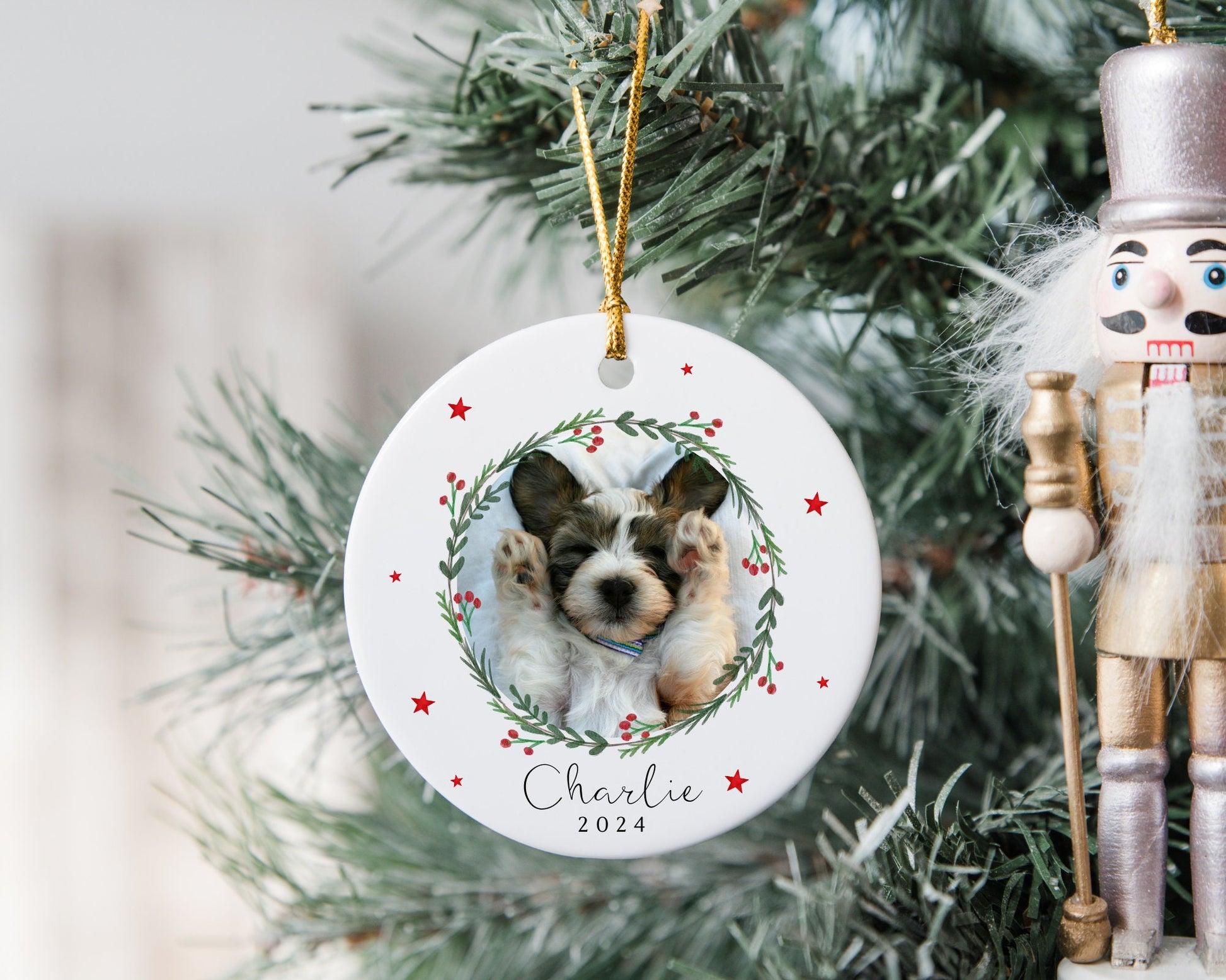 Pet Personalised Christmas Photo Decoration Dog Cat Ceramic Tree Ornament