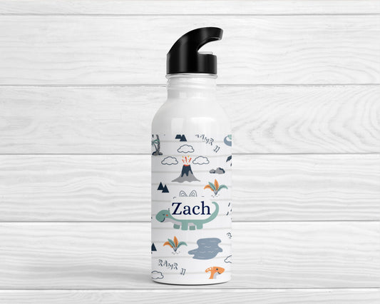 Personalised Kids Water Bottle Dinosaur Back To School Nursery Straw Drink