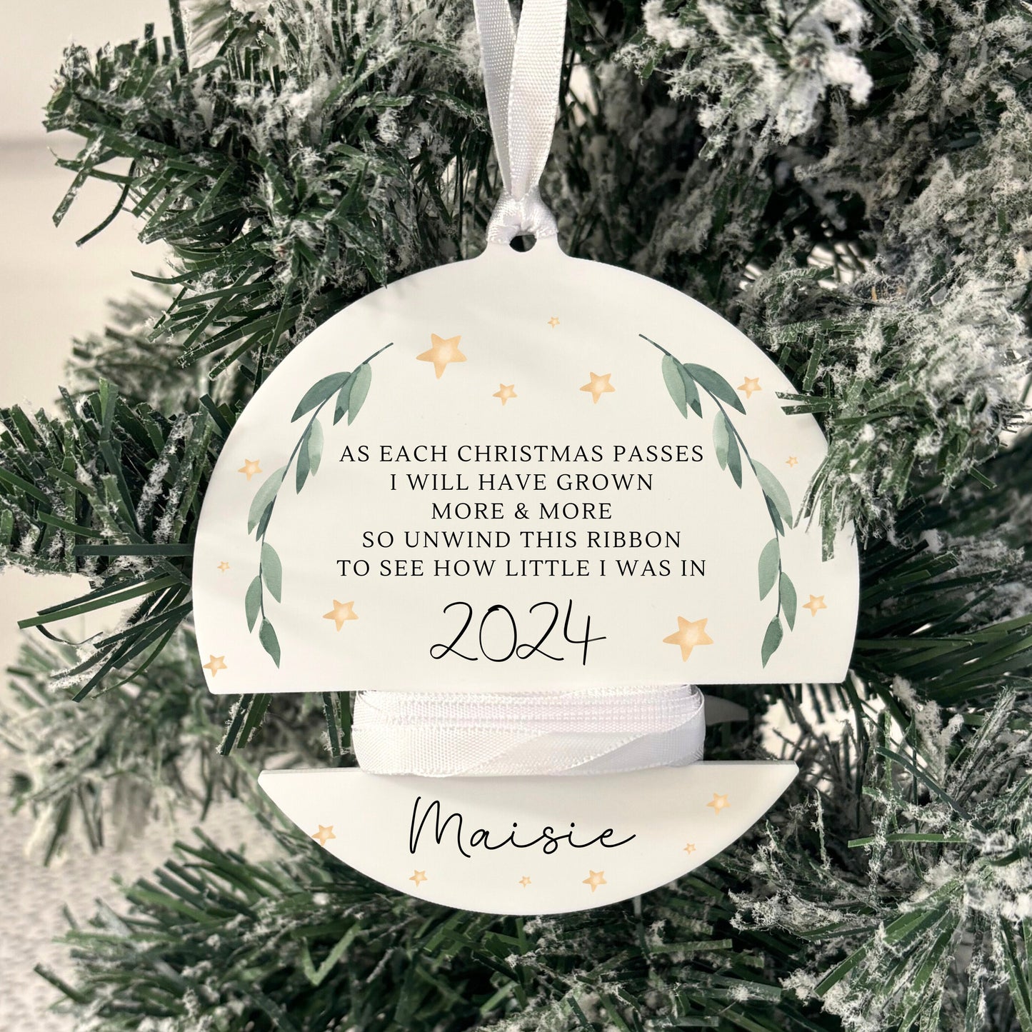 Childs Height Bauble Personalised Christmas Decoration 2024 Ribbon Baby Keepsake