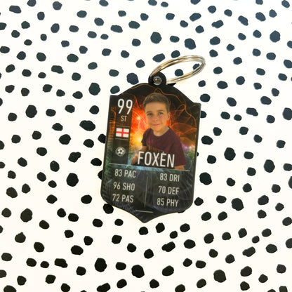Football Card Keyring Personalised FC Shield Stats Party Bag Gift