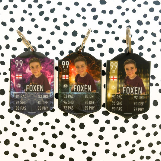 Football Card Keyring Personalised FC Shield Stats Party Bag Gift