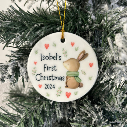 First Christmas Decoration Personalised Baby 1st Xmas Tree Bunny Ornament