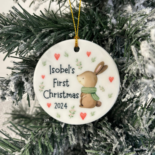 First Christmas Decoration Personalised Baby 1st Xmas Tree Bunny Ornament
