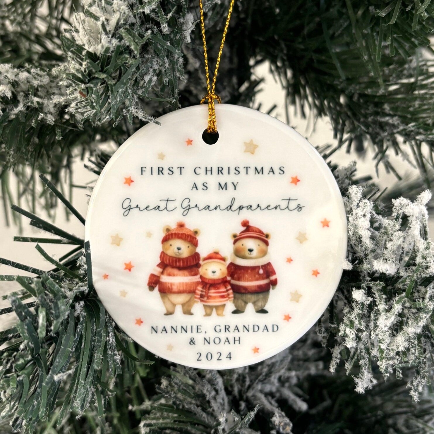 First Christmas As Great Grandparents Bauble Ornament Personalised Family Xmas Decoration Gift
