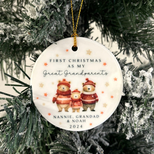 First Christmas As Great Grandparents Bauble Ornament Personalised Family Xmas Decoration Gift