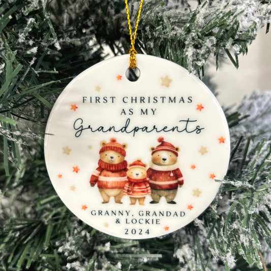 First Christmas As Grandparents Bauble Ornament Personalised Family Xmas Decoration Gift