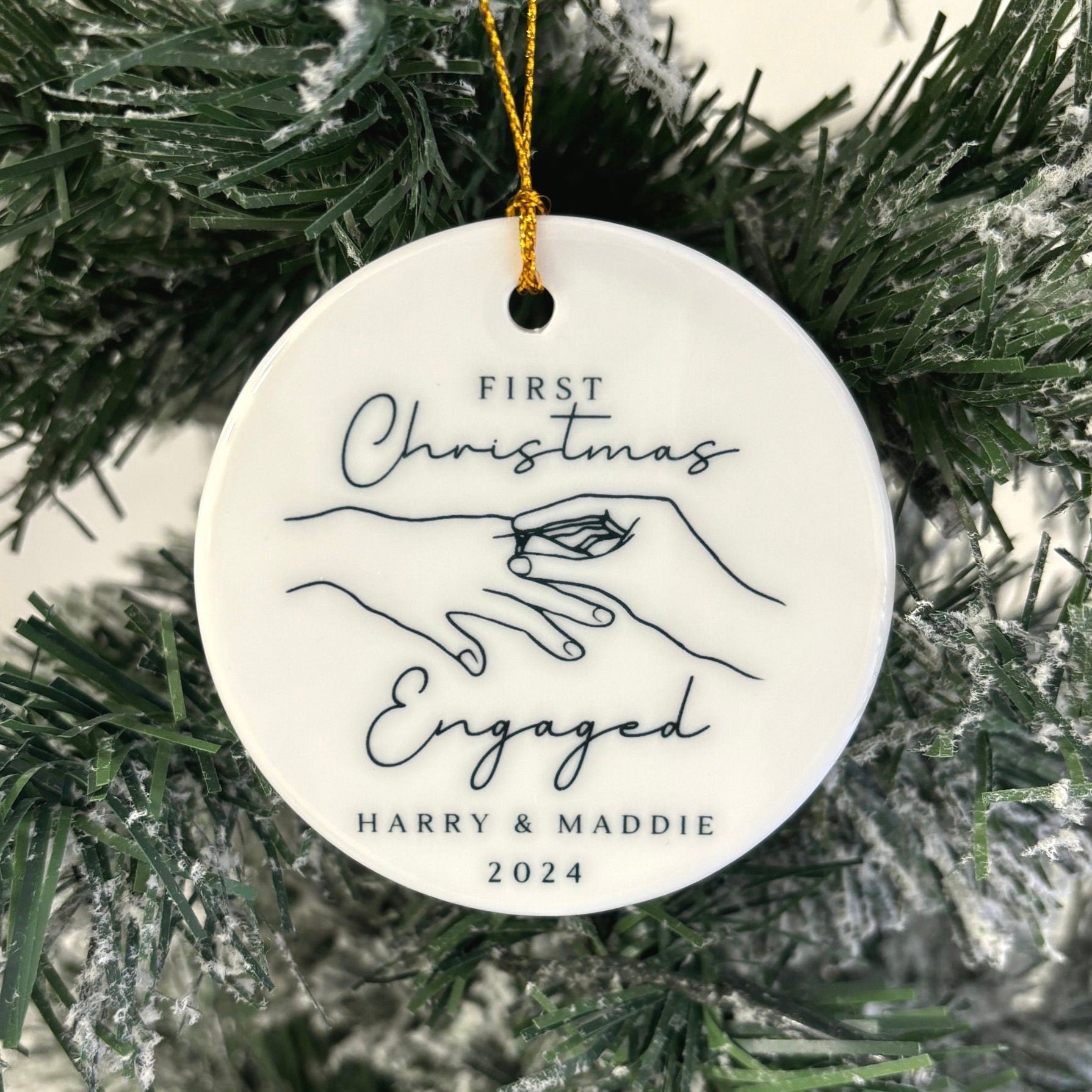 First Christmas Engaged Decoration Personalised Fiance Couple Ornament Gift