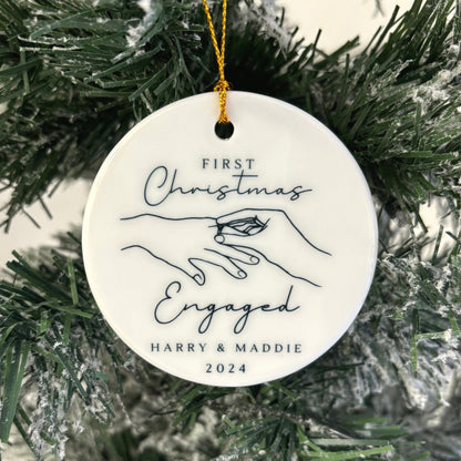First Christmas Engaged Decoration Personalised Fiance Couple Ornament Gift