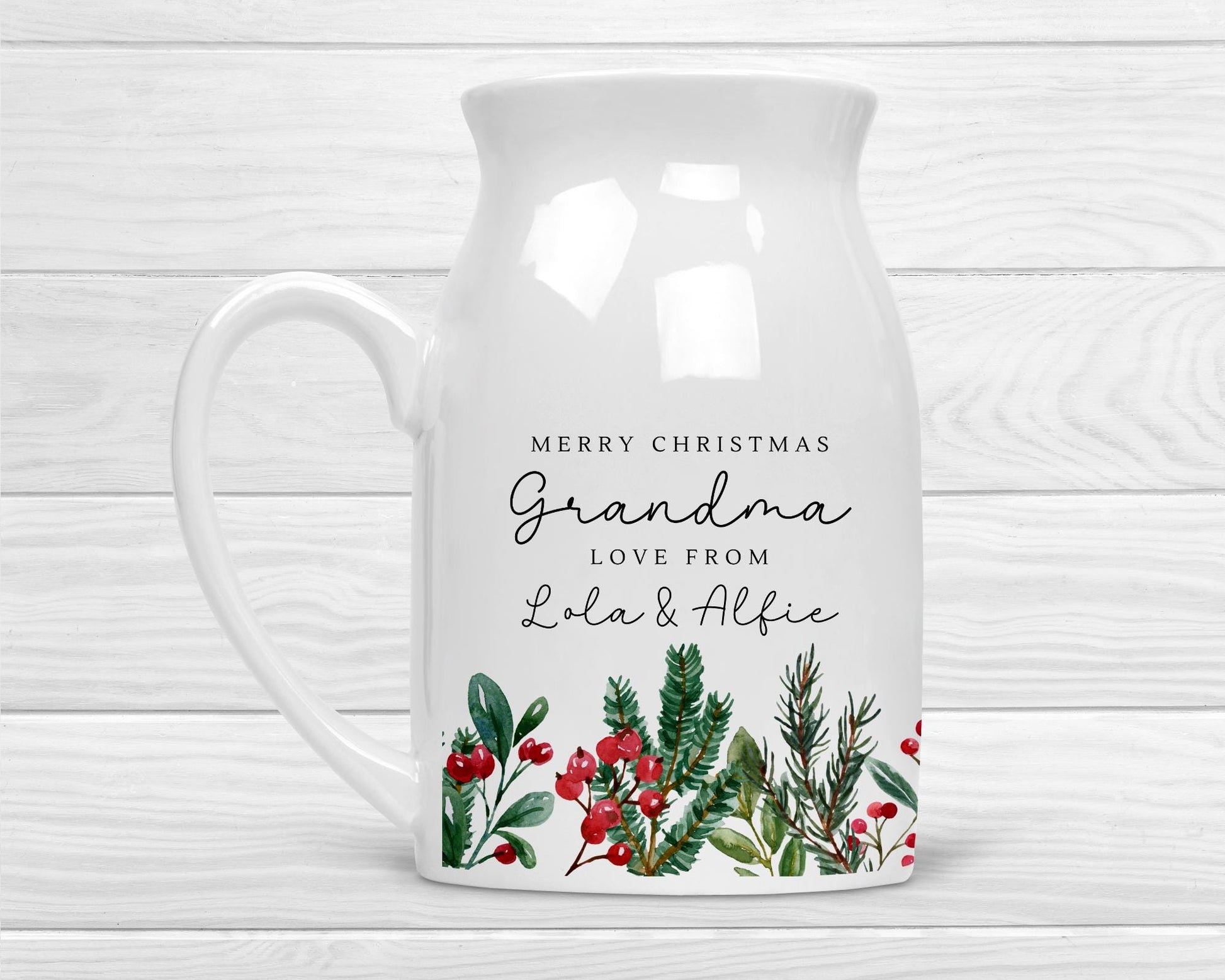 Personalised Vase Grandma Nanny Auntie Christmas Ceramic Flower Jug Gift