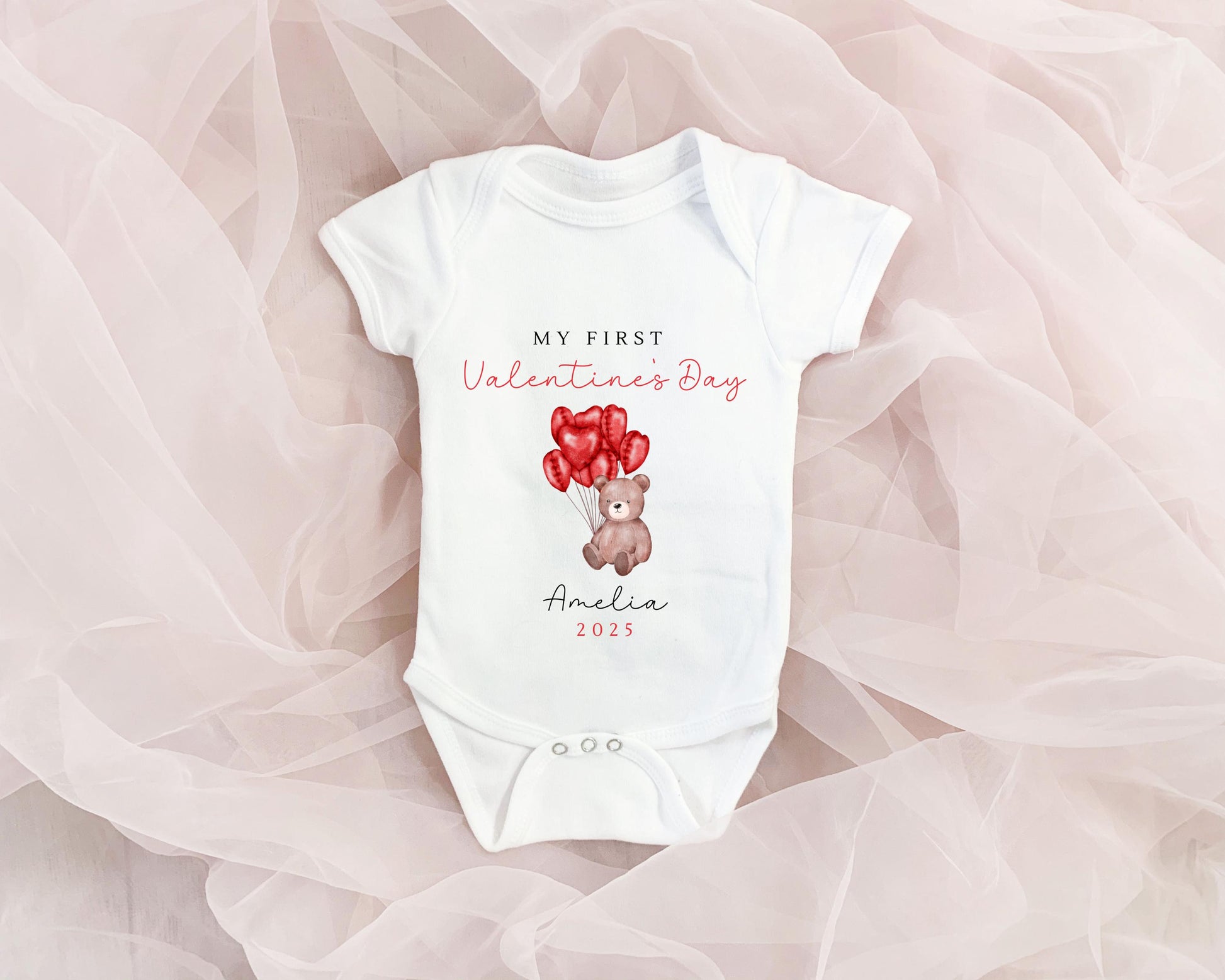 Valentine's Baby Vest Personalised First Valentine's Day Bear Bodysuit Babygro Gift