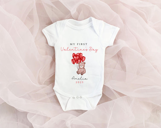 Valentine's Baby Vest Personalised First Valentine's Day Bear Bodysuit Babygro Gift