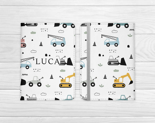 Personalised Passport Cover Kids Diggers Construction Boys Girls Travel Documents Holder Gift