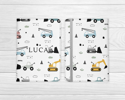 Personalised Passport Cover Kids Diggers Construction Boys Girls Travel Documents Holder Gift