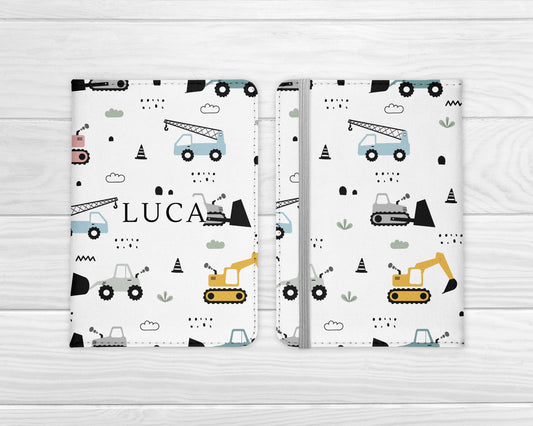 Personalised Passport Cover Kids Diggers Construction Boys Girls Travel Documents Holder Gift