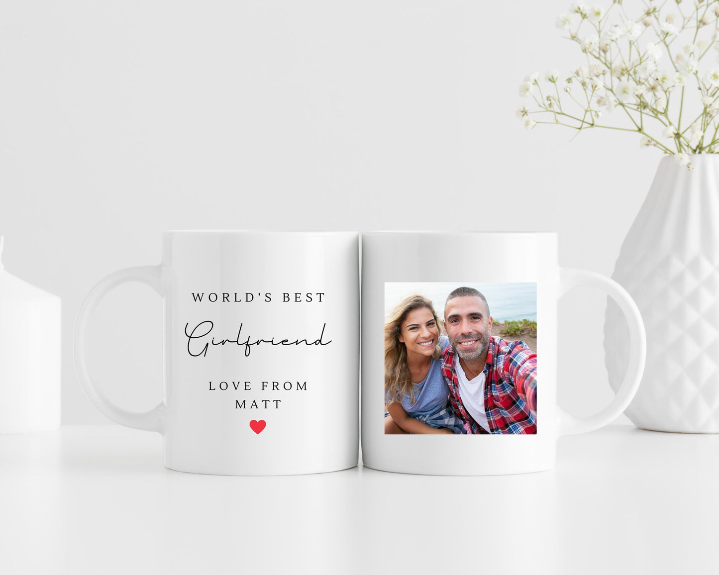 Valentine's Day Photo Mug Personalised World's Best Girlfriend Boyfriend Couple Picture Gift