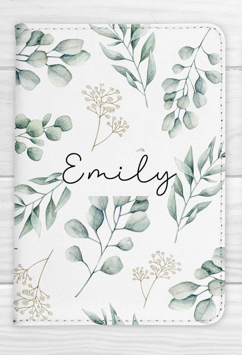 Personalised Passport Cover Girls Green Floral Cute Bridal Honeymoon Travel Documents Holder Gift