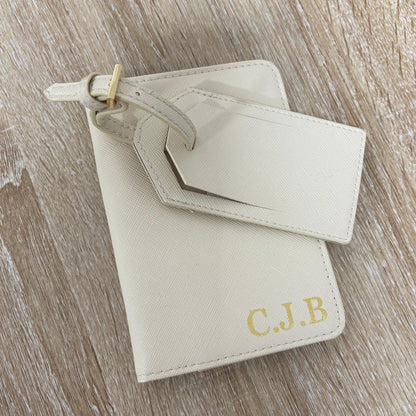 Personalised Passport Holder & Luggage Tag Aesthetic Initial Luxury Travel Documents Gift Set