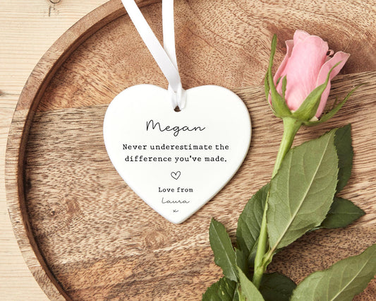 Personalised Never Underestimate Ornament Colleague Leaving Gift Keepsake Thank You Motivational Quote Ceramic