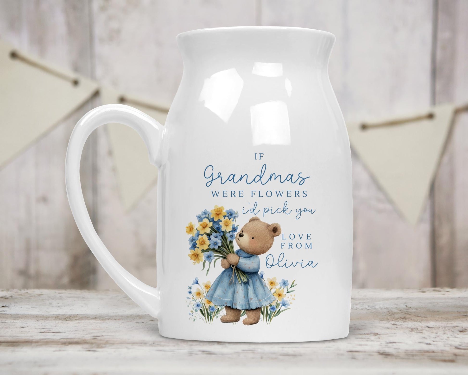Personalised Vase Mother's Day Mummy Grandma Nanny Ceramic Flower I'd Pick You Birthday Gift