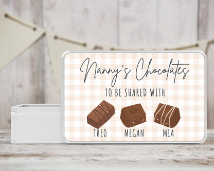 Personalised Chocolate Tin Birthday Gift For Chocoholic Grandparents, Nanny, Grandma Etc