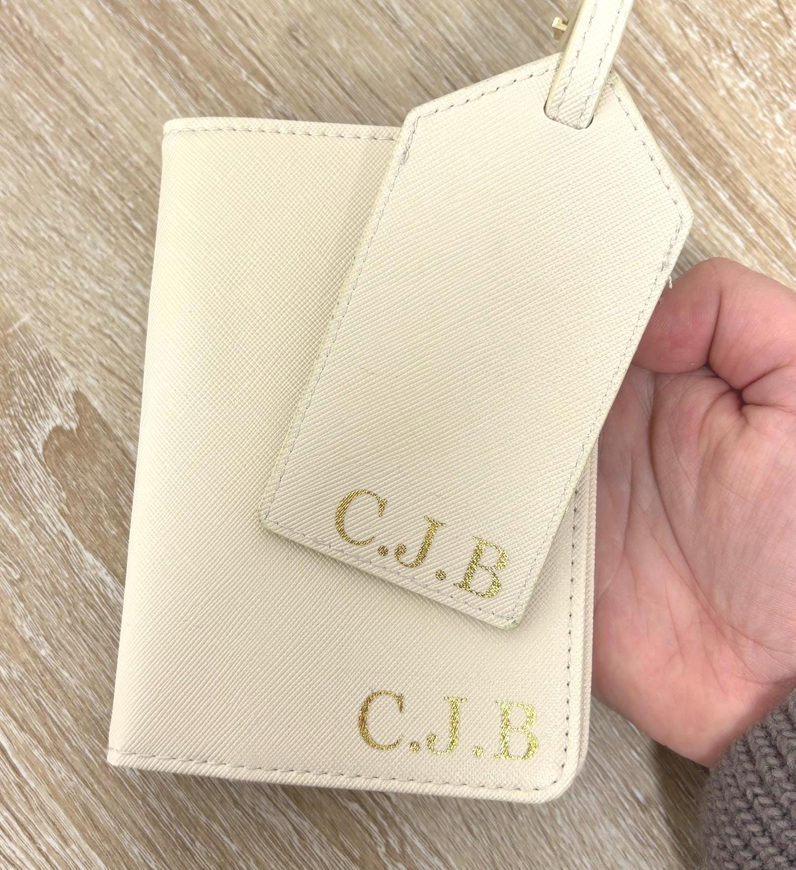 Personalised Passport Holder & Luggage Tag Aesthetic Initial Luxury Travel Documents Gift Set