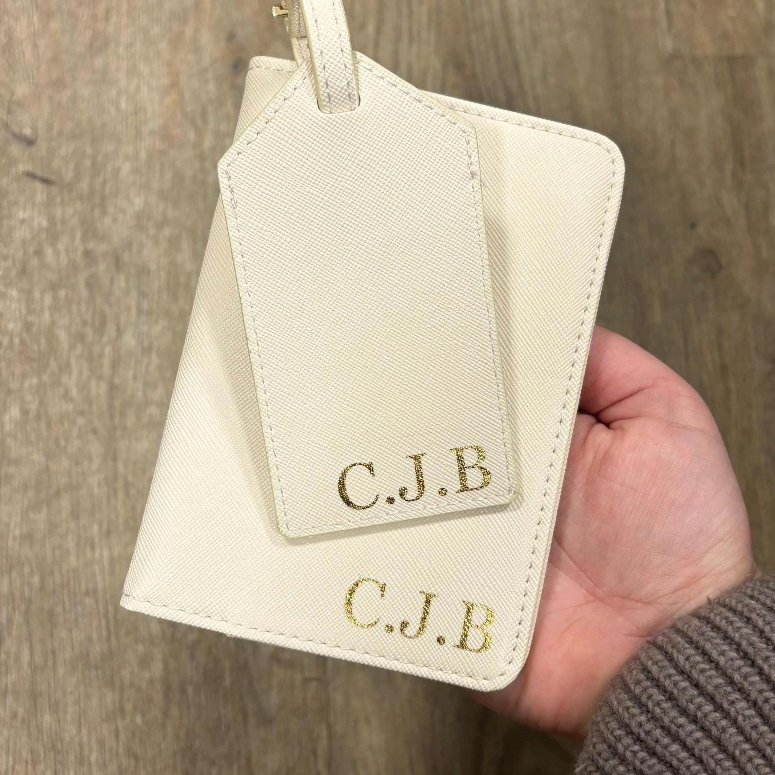 Personalised Passport Holder & Luggage Tag Aesthetic Initial Luxury Travel Documents Gift Set
