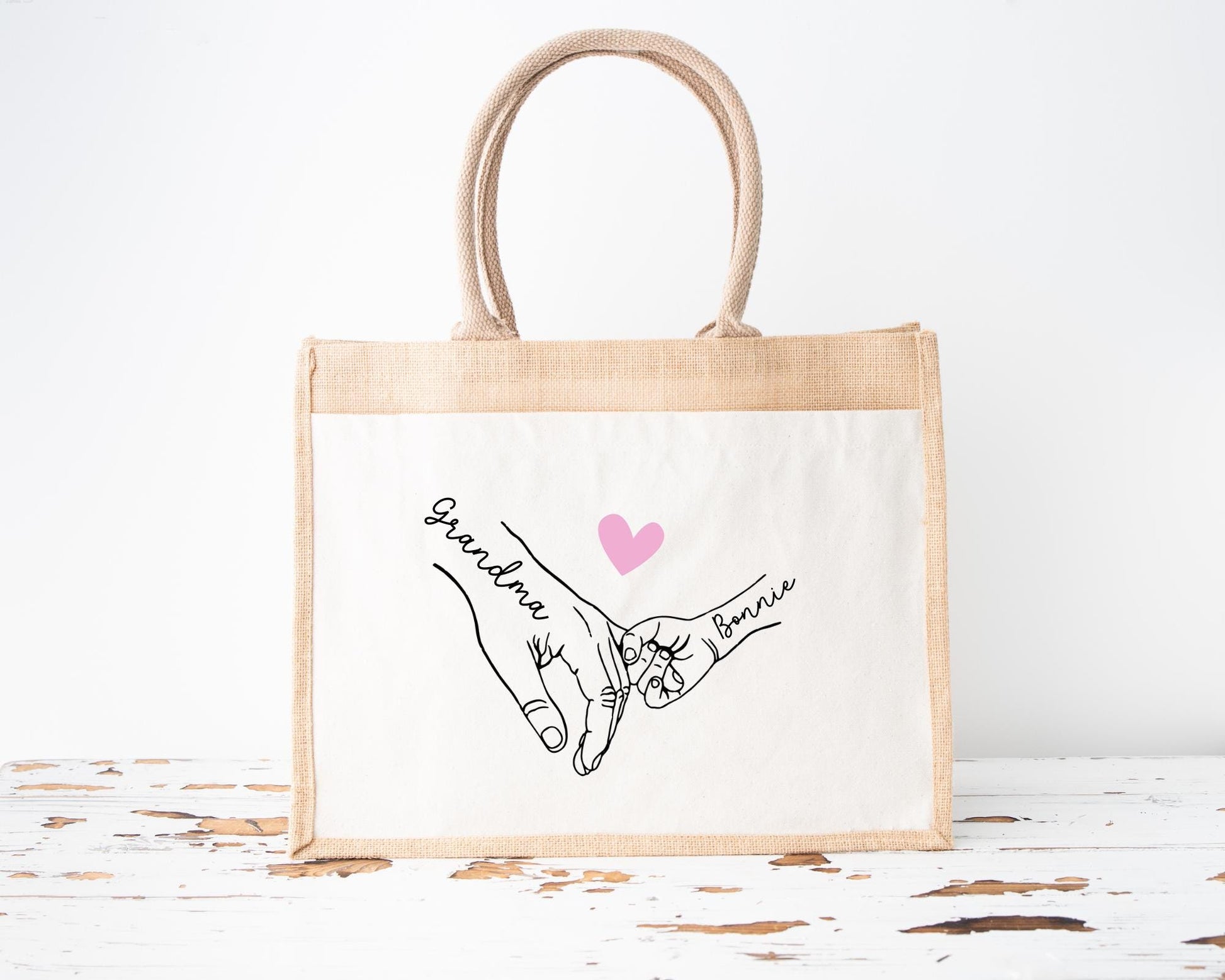 Personalised Mother's Day Jute Bag: Holding Hands Design