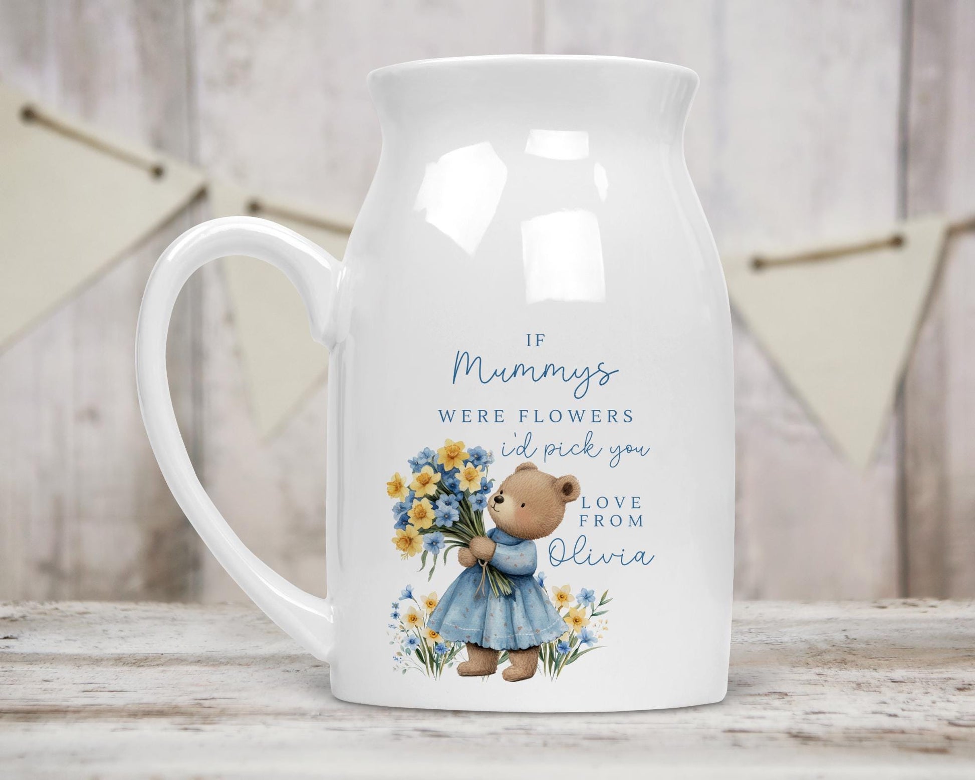 Personalised Vase Mother's Day Mummy Grandma Nanny Ceramic Flower I'd Pick You Birthday Gift