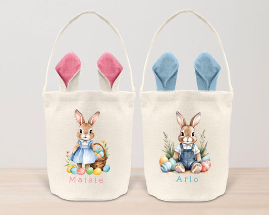 Personalised Easter Basket Bag Kids Egg Hunt Children's Bunny Gift