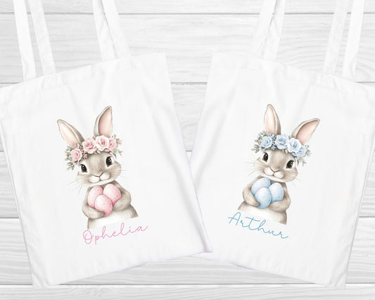 Easter Bag Personalised Kids Egg Hunt Chocolate Gift Bag Floral Bunny