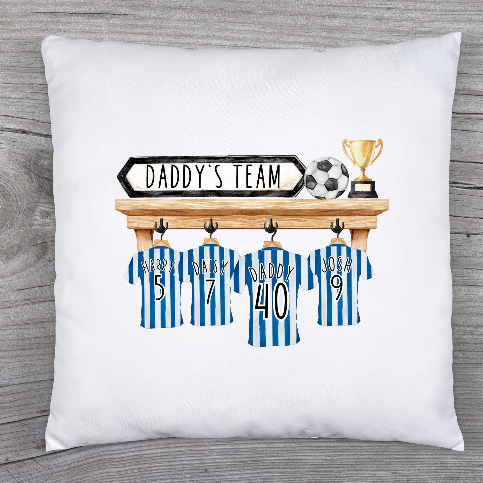 Father's Day Personalised Football Shirts Cushion Family Birthday Gift For Dad, Daddy, Grandad