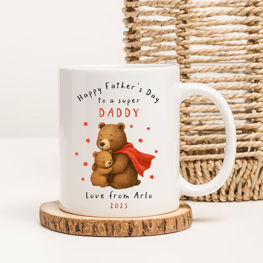 Father's Day Mug Personalised Super Daddy Cute Baby & Dad Bear Gift