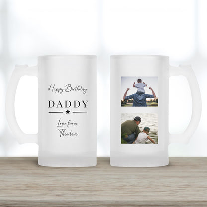 Personalised Beer Glass Birthday Gift Photo Dad Daddy Grandad Drink Stein Present