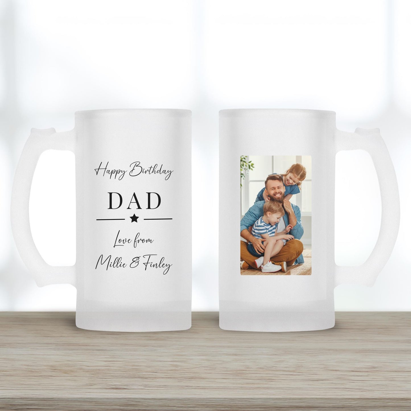 Personalised Beer Glass Birthday Gift Photo Dad Daddy Grandad Drink Stein Present
